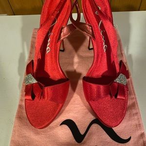 Nina Red Satin Sandals w/ Rhinestones Sz 10